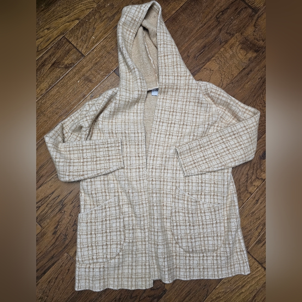 Cyrus Beige White Plaid Cardigan Hoodie Sweater Size Large